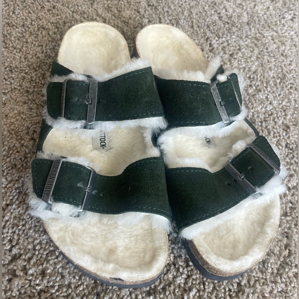 Birkenstock Arizona Shearling Sandal Suede Leather Green